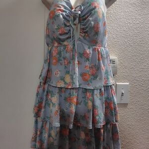No Boundaries Light Blue Floral Sundress with Orange and Cream Blossoms